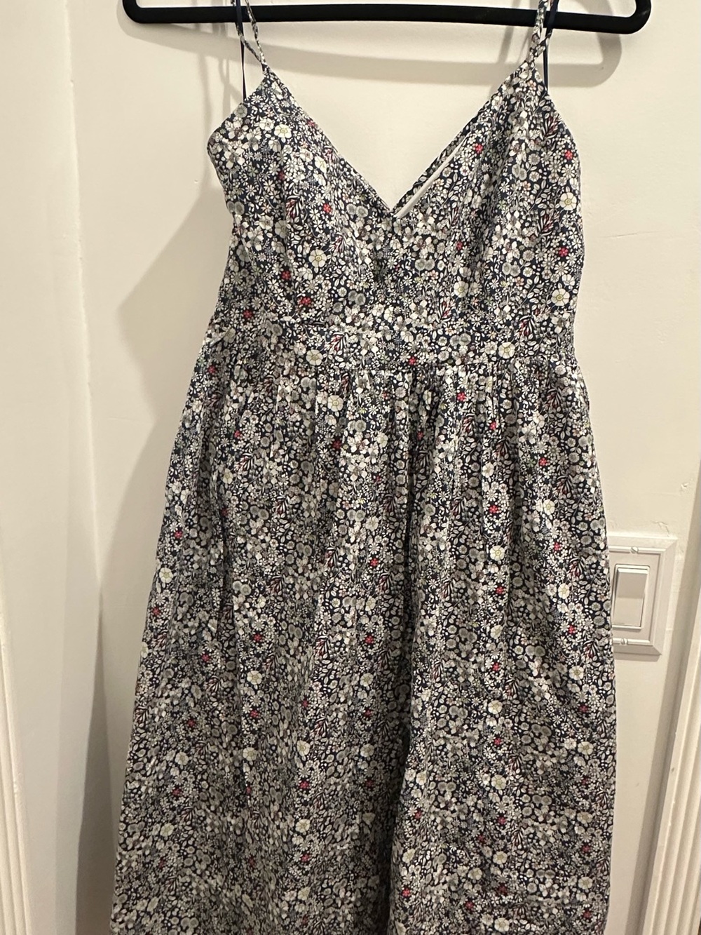 J. Crew Navy Floral Spaghetti-Strap Dress with Tiny Blooms
